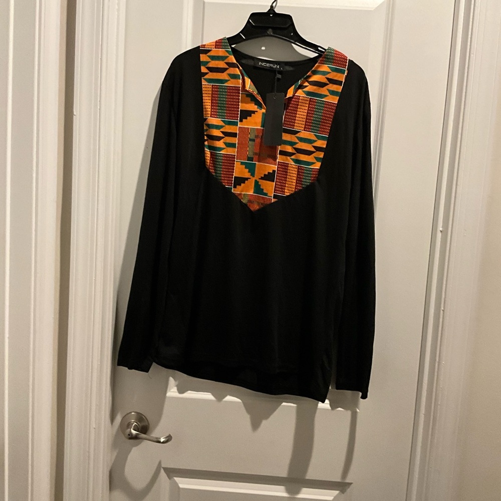 Unisex Black Long Sleeve Top with Colorful Pattern